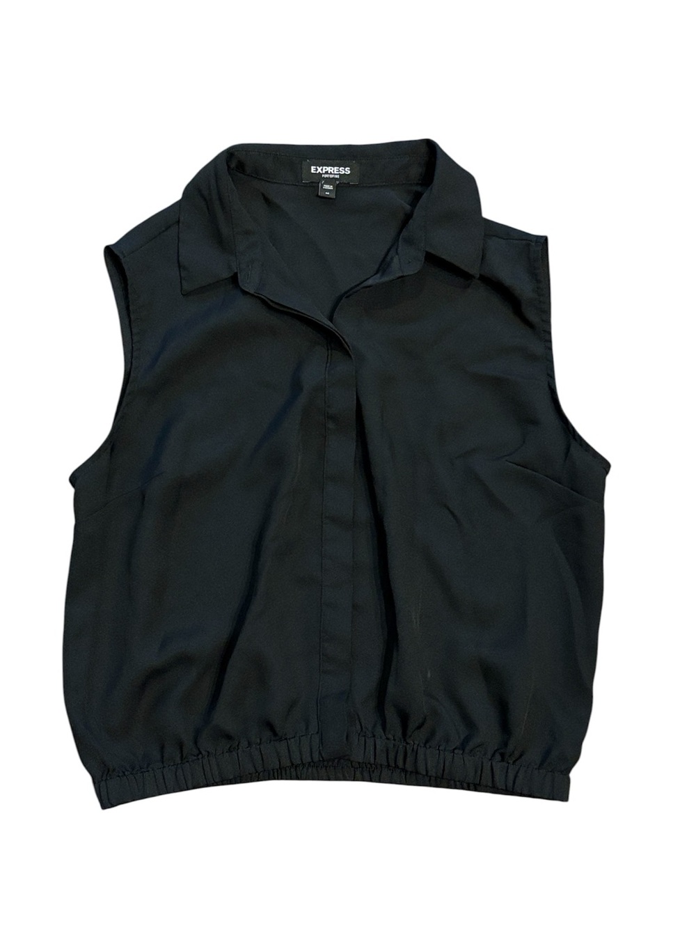 Express Portofino Black Sleeveless Collared Blouse with Elastic Hem Size M